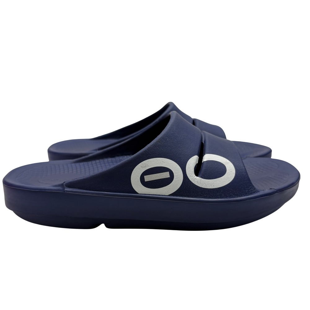 OOFOS OOahh Sport Slides Mens 9 Navy Blue Recovery Sandal Comfort Footwear